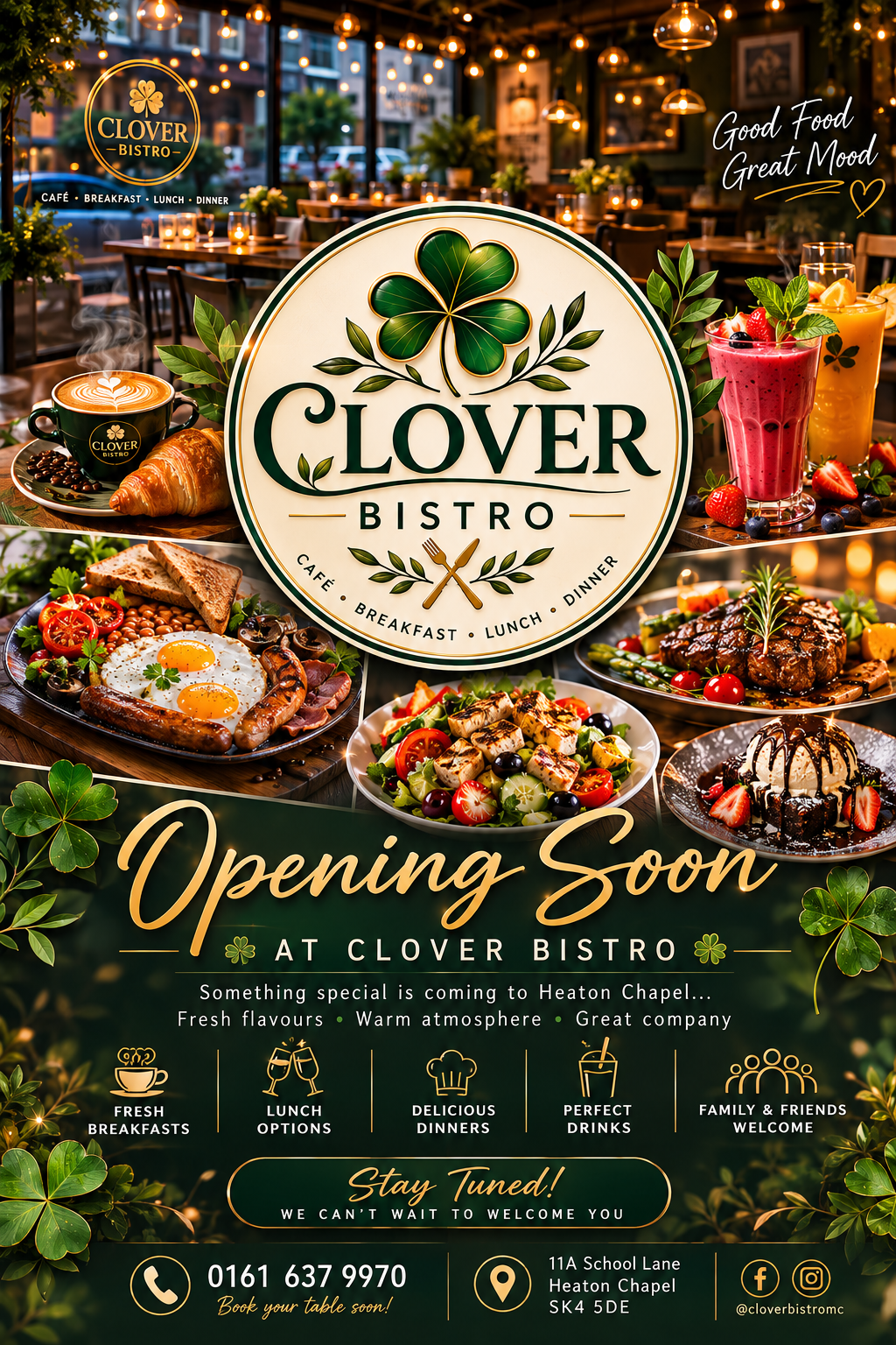 Clover Bistro food, coffee, drinks and dessert selection
